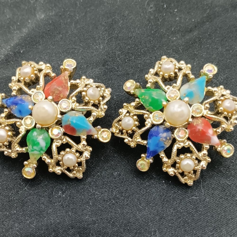 Sarah Coventry Gold-Tone Multicolor Clip-On Earrings